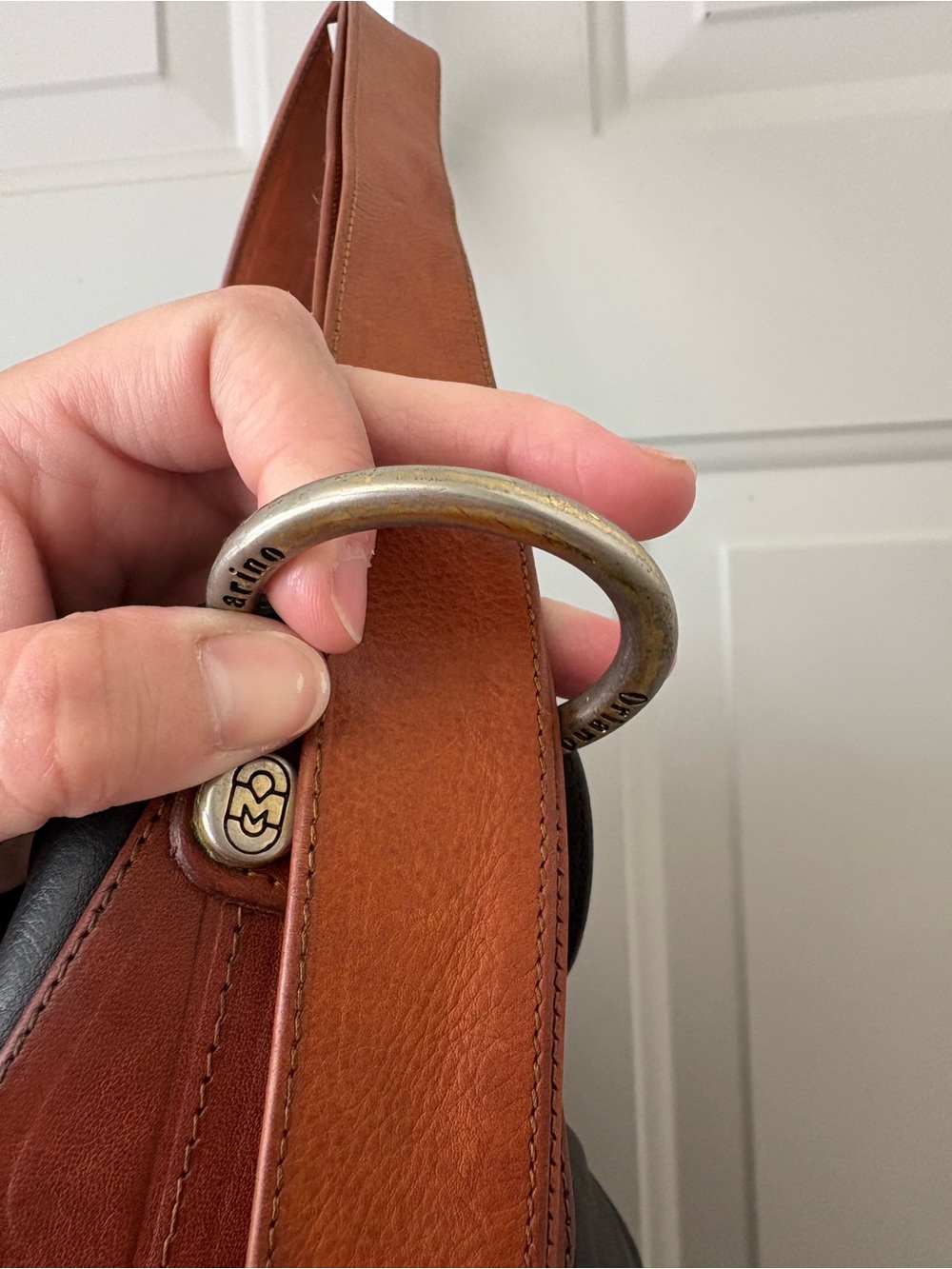 Marino Orlandi Black and Brown Leather Bucket Shoulder Bag with Gold Hardware - Picture 6 of 13